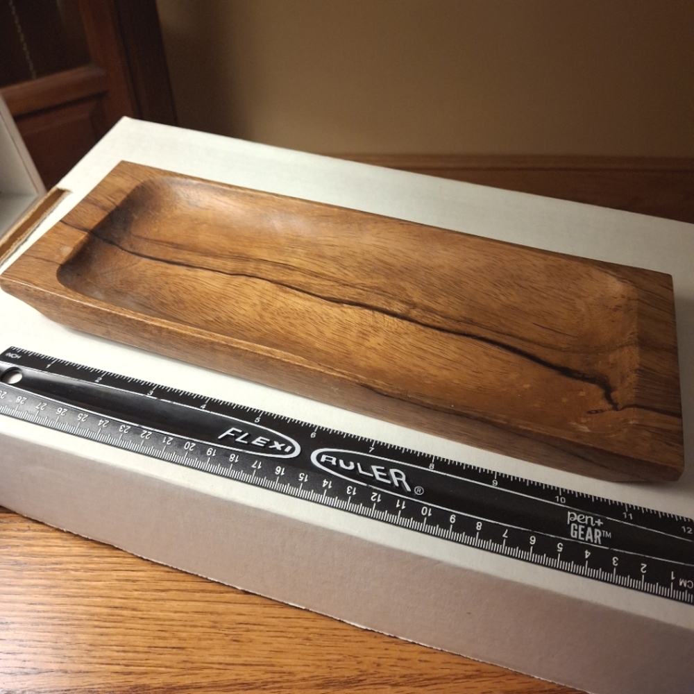 Vintage 1960s Hand Carved Wooden Tray –  Made In The Philippines 14.5"x4"